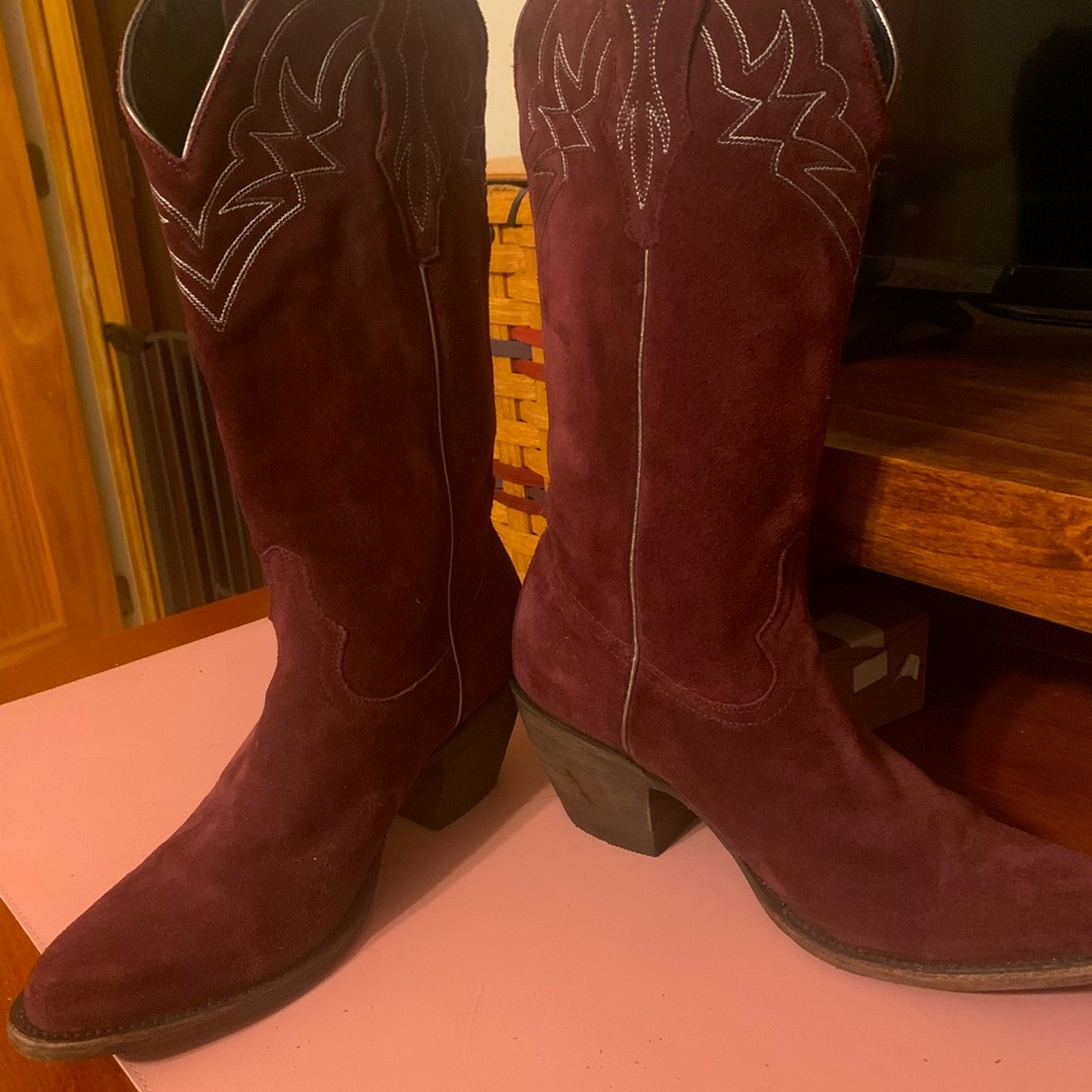 Overland Co. Wine Suede Cowboy Boots